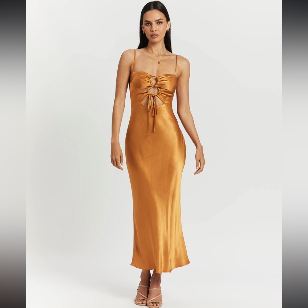 Shona Joy Alma Lace Up Midi Dress in Turmeric